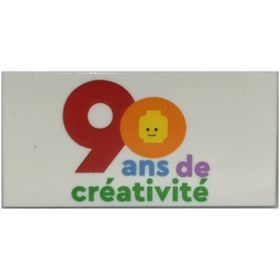 Visuel indicatif Rebrickable de Tuile 2 x 4 avec motif imprimé '90 ans de créativité' (Tile 2 x 4 with '90 ans de créativité' Print)