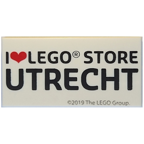 Visuel indicatif Rebrickable de Tuile 2 x 4 avec motif imprimé 'I Heart LEGO STORE UTRECHT' (Tile 2 x 4 with 'I Heart LEGO STORE UTRECHT' Print)