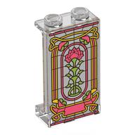 Visuel indicatif Rebrickable de Panneau 1 x 2 x 3 avec vitrail, motif imprimé vert/rose rose (Panel 1 x 2 x 3 with Stained Glass, Green/Pink Rose Print)