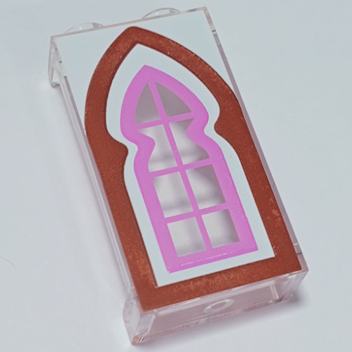 Visuel indicatif Rebrickable de Panneau 1 x 2 x 3 avec motif imprimé de fenêtre de lavande brun rougeâtre / moyen (Panel 1 x 2 x 3 with Reddish Brown/Medium Lavender Window Print)