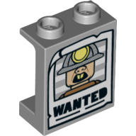 Visuel indicatif Rebrickable de Panneau 1 x 2 x 2 avec l'affiche recherchée, tête avec le modèle imprimé de casque minier (Panel 1 x 2 x 2 with Wanted Poster, Head with Mining Helmet Print)