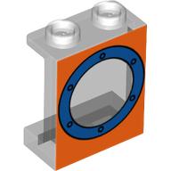 Visuel indicatif Rebrickable de Panneau 1 x 2 x 2 avec hublot bleu sur fond orange imprimé (Panel 1 x 2 x 2 with Porthole Blue on Orange Background Print)