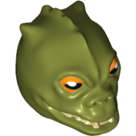 Tête de minifigurine spéciale, tandoshan, yeux orange, blanc yeux pupilles motif imprimé (Bossk) (Minifig Head Special, Trandoshan, Orange Eyes, White Pupils Print (Bossk))