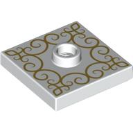 Visuel indicatif Rebrickable de Plaque spéciale 2 x 2 avec centre tenon (Jumper) avec motif imprimé Décorations en or (Plate Special 2 x 2 with Center Stud (Jumper) with Gold Decorations Print)