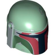 Casque Mandalorian avec trous, patiné rouge foncé, vert foncé et motif imprimé argent (Helmet Mandalorian with Holes, Weathered Dark Red, Dark Green and Silver Print)