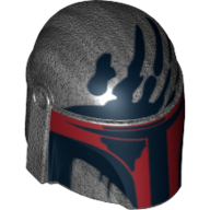 Casque Mandalorian avec Trous, Visière Rouge Foncé et Motif Imprimé Noir (Helmet Mandalorian with Holes, Dark Red Visor and Black Handprint Print)
