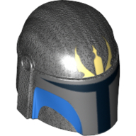 Casque Mandalorian avec Trous, Marquages Bleus et Trident vert citron (Helmet Mandalorian with Holes, Blue Markings and Light Lime Trident Print)