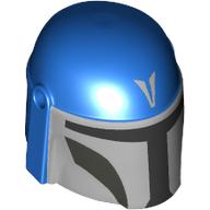Casque Mandalorien avec Trous, Décorations Gris Foncé, Visière Noire, Plat Argent Avant imprimé (Helmet Mandalorian with Holes, Dark Bluish Grey Decorations, Black Visor, Flat Silver Front Print)