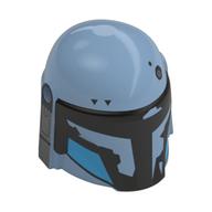 Casque mandalorian avec des trous, visière noire, gris bleuâtre foncé/moyen azur marques motif imprimé (Helmet Mandalorian with Holes, Black Visor, Dark Bluish Grey/Medium Azure Markings Print)