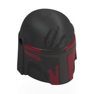 Casque Mandalorian avec Trous, Marquages Noir/Rouge Foncé, Motif imprimé rayures (Helmet Mandalorian with Holes, Black/Dark Red Markings, Scratches Print)
