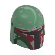 Casque Mandalorian avec trous, Visière noire, Marquages rouge foncé et vert foncé, motif imprimé usé (Boba Fett) (Helmet Mandalorian with Holes, Black Visor, Dark Red and Dark Green Markings, Worn Out Print (Boba Fett))
