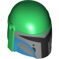 Casque Mandalorian avec trous, Azur moyen, Gris clair bleuâtre motif imprimé (Helmet Mandalorian with Holes, Medium Azure, Light Bluish Gray Print)