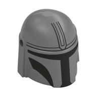 Casque mandalorian avec trous, décorations gris bleuté foncé, pare-soleil noir motif imprimé (Helmet Mandalorian with Holes, Dark Bluish Gray Decorations, Black Visor Print)