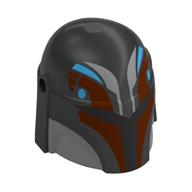 Casque mandalorian avec des trous, visière noire, rouge foncé/moyen azur marques motif imprimé (Helmet Mandalorian with Holes, Black Visor, Dark Red/Medium Azure Markings Print)