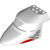 Visuel indicatif Rebrickable de Avion Fuselage courbé vers l'avant 6 x 10 haut avec motif imprimé argent métallisé / rouge (Aircraft Fuselage Curved Forward 6 x 10 Top with Metallic Silver/ Red Print)