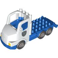 Visuel indicatif Rebrickable de Duplo Camion Grande cabine avec bleu 4 x 8 plat plaque et insigne de police motif imprimé (Duplo Truck Large Cab with Blue 4 x 8 Flatbed Plate and Police Badge Print)