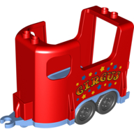 Visuel indicatif Rebrickable de Remorque pour chevaux Duplo avec base bleue moyenne et étoiles et motif imprimé 'CIRCUS' (Duplo Horse Trailer with Medium Blue Base and Stars and 'CIRCUS' Print)
