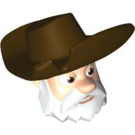 Tête de minifigurine spéciale avec chapeau brun foncé et barbe blanche (pète puante) (Minifig Head Special with Dark Brown Hat and White Beard (Stinky Pete))