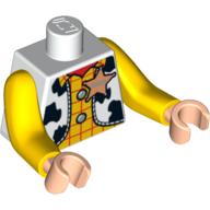 Torse avec de longs bras, gilet avec étoile de shérif sur chemise jaune motif imprimé, bras jaunes, mains nougat clair (Torso with Long Arms, Vest with Sheriff Star over Yellow Shirt Print, Yellow Arms, Light Nougat Hands)
