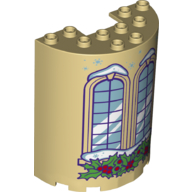 Visuel indicatif Rebrickable de Demi cylindre 3 x 6 x 6 avec 1 x 2 découpe avec fenêtre, neige et motif imprimé houx bush (Cylinder Half 3 x 6 x 6 with 1 x 2 Cutout with Window, Snow, and Holly Bush Print)