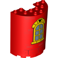 Visuel indicatif Rebrickable de Cylindre demi 3 x 6 x 6 avec 1 x 2 découpe avec fenêtre jaune, noir mickey souris symbole motif imprimé (Cylinder Half 3 x 6 x 6 with 1 x 2 Cutout with Yellow Window, Black Mickey Mouse Symbol Print)