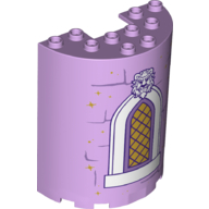 Visuel indicatif Rebrickable de Demi-cylindre 3 x 6 x 6 avec 1 x 2 découpe avec fenêtre, bordure blanche, motif imprimé tête de lion (Cylinder Half 3 x 6 x 6 with 1 x 2 Cutout with Window, White Border, Lion Head Print)