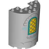 Visuel indicatif Rebrickable de Demi-cylindre 3 x 6 x 6 avec 1 x 2 découpe avec fenêtre, volet jaune, motif imprimé bord turquoise foncé (Cylinder Half 3 x 6 x 6 with 1 x 2 Cutout with Window, Yellow Pane, Dark Turquoise Border Print)