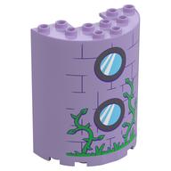 Visuel indicatif Rebrickable de Demi cylindre 3 x 6 x 6 avec 1 x 2 découpe avec fenêtres rondes, briques, vert vigne motif imprimé (Cylinder Half 3 x 6 x 6 with 1 x 2 Cutout with Round Windows, Bricks, Green Vines Print)