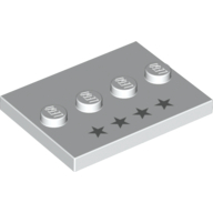 Visuel indicatif Rebrickable de Plaque spéciale 3 x 4 avec 1 x 4 Centre tenons et 4 Étoiles d'Argent motif imprimé (Plate Special 3 x 4 with 1 x 4 Center Studs and 4 Silver Stars Print)