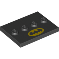 Visuel indicatif Rebrickable de Plaque spéciale 3 x 4 avec 1 x 4 Centre tenons et motif imprimé Batman Logo (Plate Special 3 x 4 with 1 x 4 Center Studs and Batman Logo Print)