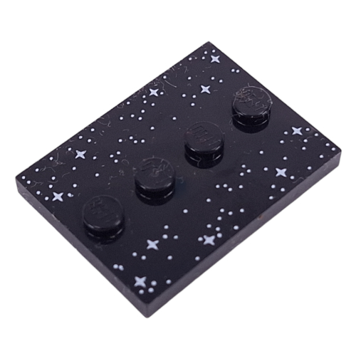 Visuel indicatif Rebrickable de Plaque spéciale 3 x 4 avec 1 x 4 tenons centraux et étoiles argentées motif imprimé (Plate Special 3 x 4 with 1 x 4 Center Studs and Silver Stars Print)