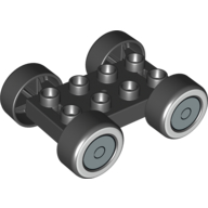 Visuel indicatif Rebrickable de Base de voiture Duplo 2 x 4 avec essieux métalliques amovibles, pneus noirs avec motif imprimé blanc et chapeau argenté (Duplo Car Base 2 x 4 with Removable Metal Axles, Black Tires with Whitewall and Silver Hub Cap Print)