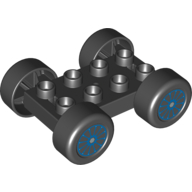 Visuel indicatif Rebrickable de Base de voiture Duplo, 2 x 4 avec des pneus noirs et des roues à rayons bleus (Duplo Car Base, 2 x 4 with Black Tires and Blue Spokes Wheels Print)