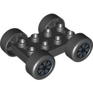 Visuel indicatif Rebrickable de Duplo Car Base, 2 x 4 avec pneus noirs et 7 roues à rayons noir motif imprimé (Duplo Car Base, 2 x 4 with Black Tires and Black 7 Spoke Wheels Print)