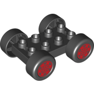 Visuel indicatif Rebrickable de Base de voiture Duplo, 2 x 4 avec pneus noirs et moyeux rouges motif imprimé (Duplo Car Base, 2 x 4 with Black Tires and Red Hubs Print)