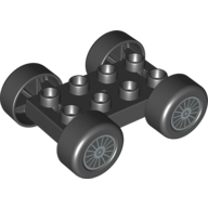 Visuel indicatif Rebrickable de Base de voiture Duplo, 2 x 4 avec des pneus noirs et des roues à rayons argentés (Duplo Car Base, 2 x 4 with Black Tires and Silver Spokes Wheels Print)