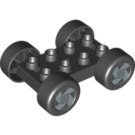 Visuel indicatif Rebrickable de Base de voiture Duplo, 2 x 4 avec pneus noirs et moyeux à rayons argentés (Duplo Car Base, 2 x 4 with Black Tires and Silver Spinner Spoke Hubs Print)