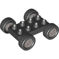 Visuel indicatif Rebrickable de Base de voiture Duplo 2 x 4 avec pneus noirs avec bande de roulement et roues classiques argentées (Duplo Car Base 2 x 4 with Black Tires with Tread & Silver Classic Wheels Design)