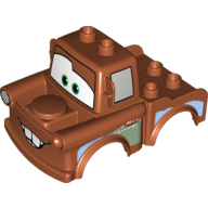 Visuel indicatif Rebrickable de Duplo Car corps 2 haut tenons Camion avec tapis de remorquage de voitures, bas Dents motif imprimé (Duplo Car Body 2 Top Studs Truck with Cars Tow Mater, Bottom Teeth Print)