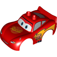 Visuel indicatif Rebrickable de Duplo carrosserie 2 tenons supérieurs et spoiler avec la foudre mcqueen rouille-eze motif imprimé (Duplo Car Body 2 Top Studs and Spoiler with Lightning McQueen Rust-Eze Print)
