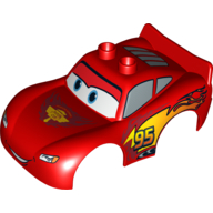 Visuel indicatif Rebrickable de Duplo carrosserie 2 tenons supérieurs et spoiler avec la foudre mcqueen piston tasse motif imprimé (Duplo Car Body 2 Top Studs and Spoiler with Lightning McQueen Piston Cup Print)