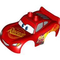Visuel indicatif Rebrickable de Duplo carrosserie 2 tenons supérieurs et spoiler avec la foudre mcqueen rouille-eze et motif imprimé grand sourire (Duplo Car Body 2 Top Studs and Spoiler with Lightning McQueen Rust-Eze and Wide Smile Print)