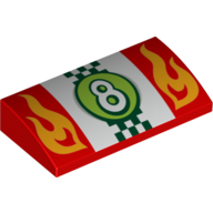 Visuel indicatif Rebrickable de Brique courbée 2 x 4 x 2/3 Non tenons avec numéro 8 et motif imprimé de flammes stylisées (Brick Curved 2 x 4 x 2/3 No Studs with Number 8 and Stylized Flames Print)