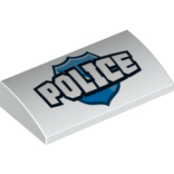Visuel indicatif Rebrickable de Brique courbée 2 x 4 x 2/3 Non tenons avec 'POLICE', Badge imprimé (Brick Curved 2 x 4 x 2/3 No Studs with 'POLICE', Badge Print)