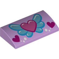 Visuel indicatif Rebrickable de Brique courbée 2 x 4 x 2/3 Non tenons avec cœur Rose sur Ailes Bleues, Cercles Blancs et 2 cœurs Magenta motif imprimé (Brick Curved 2 x 4 x 2/3 No Studs with Pink Heart on Blue Wings, White Circles and 2 Magenta Hearts Print)