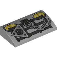 Visuel indicatif Rebrickable de Brique courbée 2 x 4 x 2/3 Non tenons avec gril, chaîne, phares, crâne en motif imprimé Triangle (Brick Curved 2 x 4 x 2/3 No Studs with Grill, Chain, Headlights, Skull in Triangle Print)