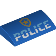 Visuel indicatif Rebrickable de Brique courbée 2 x 4 x 2/3 Non tenons avec badge de police en or, motif imprimé 'POLICE' (Brick Curved 2 x 4 x 2/3 No Studs with Gold Police Badge, 'POLICE' Print)