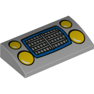 Visuel indicatif Rebrickable de Brique courbée 2 x 4 x 2/3 Non tenons avec phares jaunes, motif imprimé Grill (Brick Curved 2 x 4 x 2/3 No Studs with Yellow Headlights, Grill Print)