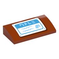 Visuel indicatif Rebrickable de Brique courbée 2 x 4 x 2/3 sans tenons avec signe blanc, en-tête azur foncé, griffonnage, motif imprimé appel (Brick Curved 2 x 4 x 2/3 No Studs with White Sign, Dark Azure Header, Scribbling, Appel Print)