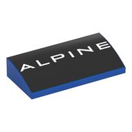 Visuel indicatif Rebrickable de Brique courbée 2 x 4 x 2/3 sans tenons avec motif imprimé blanc 'ALPINE' sur fond noir (Brick Curved 2 x 4 x 2/3 No Studs with White 'ALPINE' on Black Background Print)